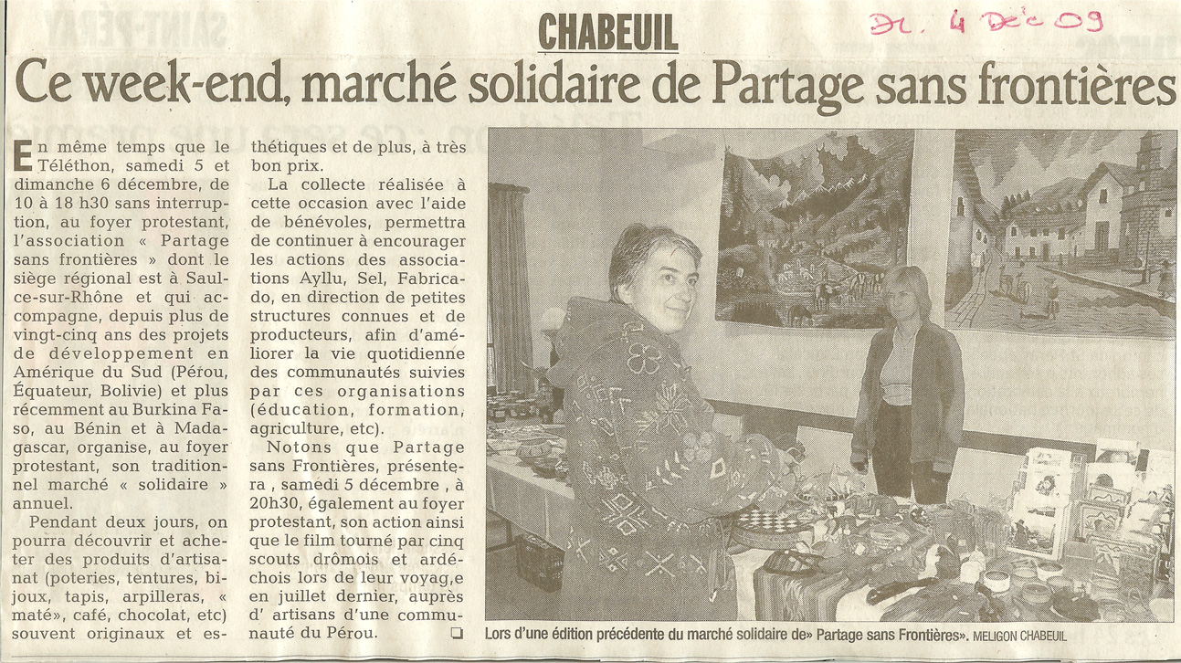 La presse lors la vente solidaire de chabeuil en 2008 avec le SEL et Fabricado