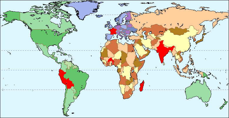 Les pays consernés sont l'Equateur, le Pérou, la Bolivie, l'Inde, Madagascar, le Bénin, le Burkina-Faso