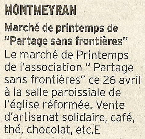 La presse lors du quatorzième marché de printemps de Partage sans Frontières à Montmeyran