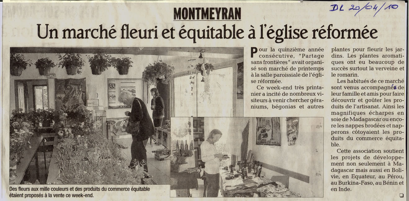 La presse lors du quatorzième marché de printemps de Partage sans Frontières à Montmeyran