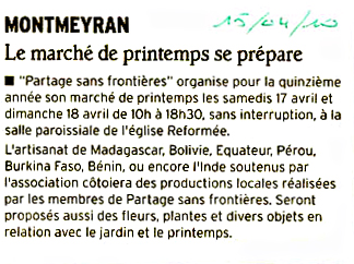 La presse lors du quatorzième marché de printemps de Partage sans Frontières à Montmeyran