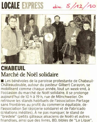 La presse lors la vente solidaire de chabeuil en 2010 avec le SEL et Fabricado