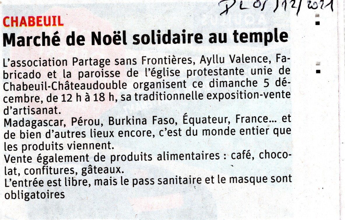 article de presse du marché de Noël 2021