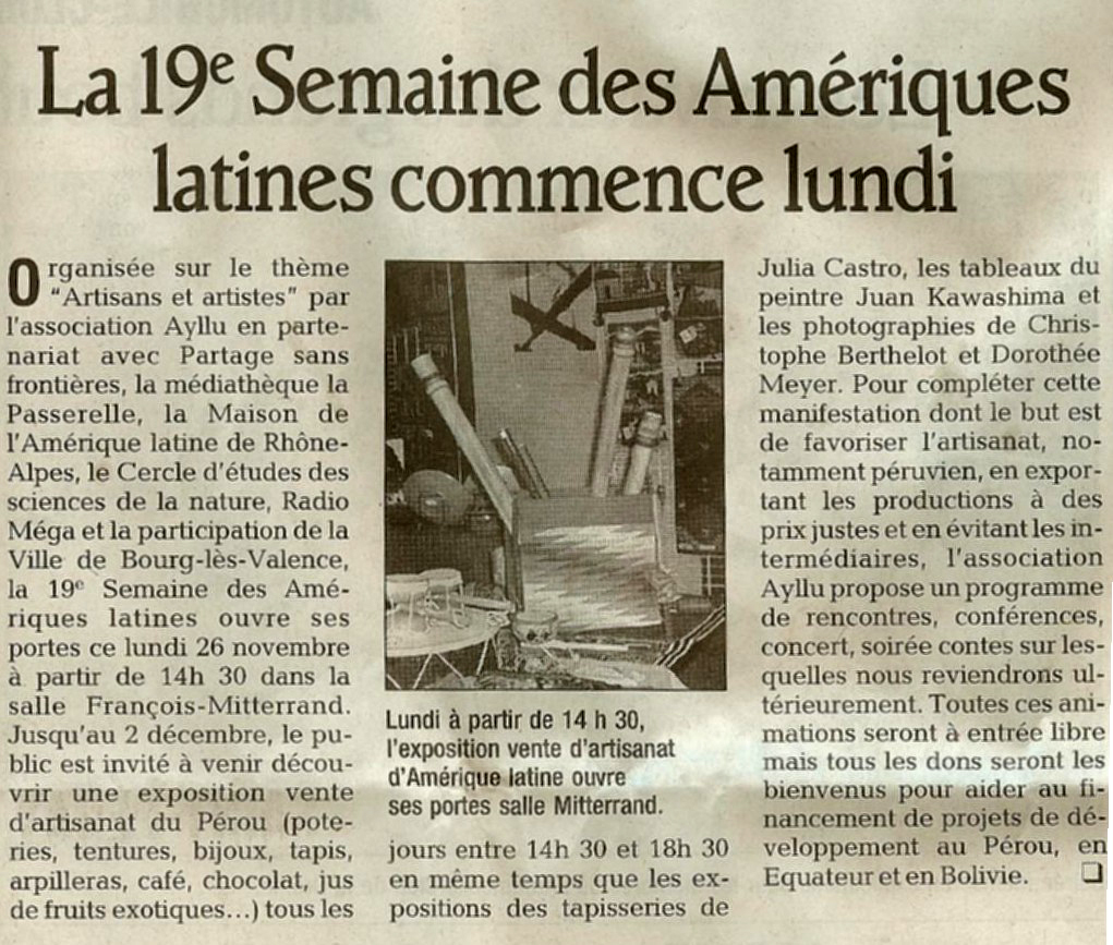 article de presse de la semaine amérique latine de Bourg les Valence 2007