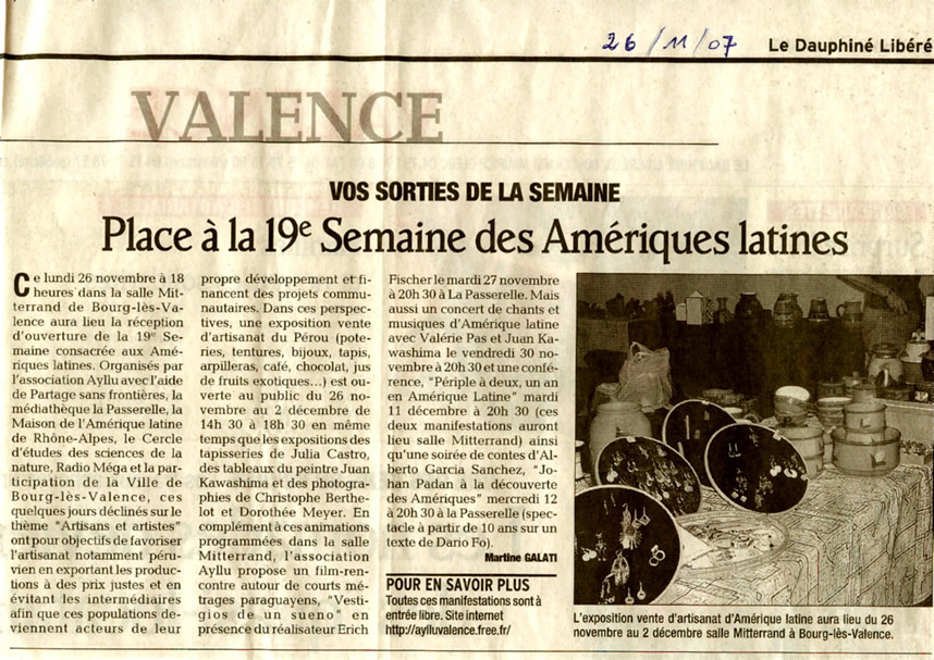 article de presse de la semaine Amérique latine de Bourg les Valence 2007
