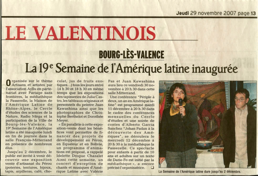 Article de presse de la semaine Amérique latine de Bourg les Valence 2007