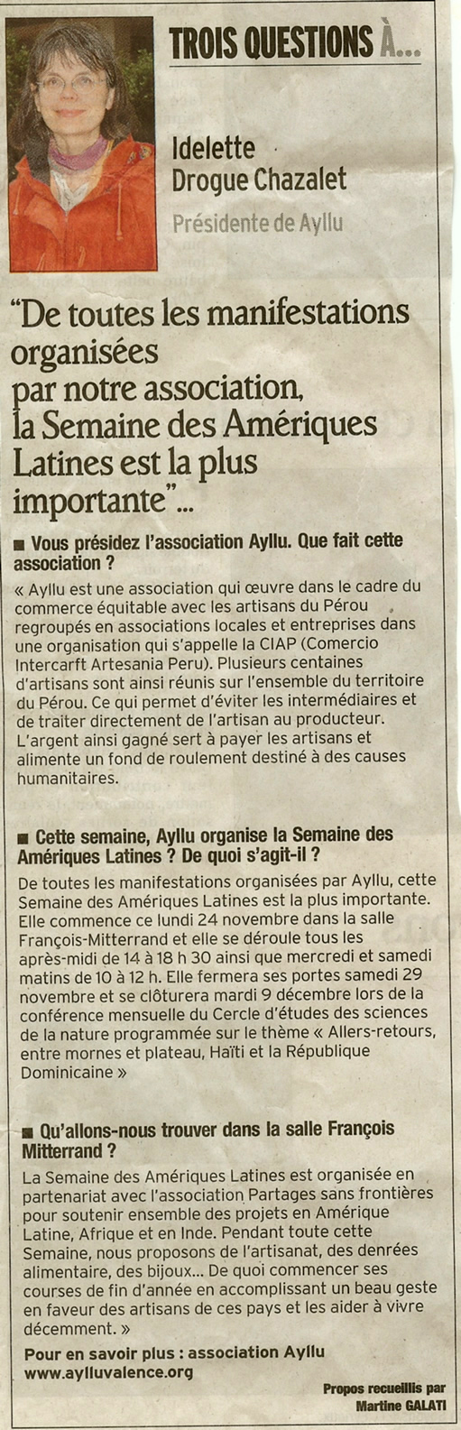 article de presse de la semaine amérique latine de Bourg les Valence 2007