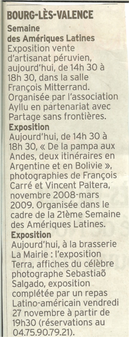 article de presse de la semaine amérique latine de Bourg les Valence 2007