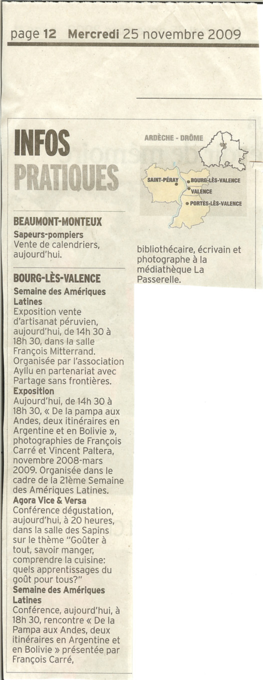 article de presse de la semaine amérique latine de Bourg les Valence 2007