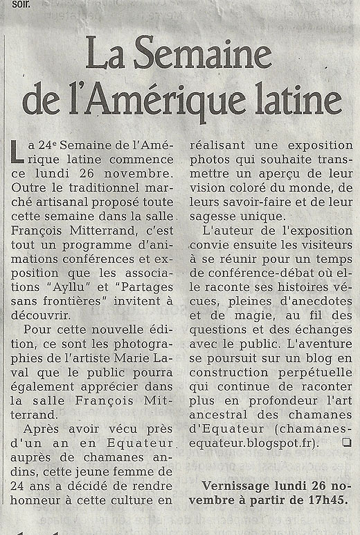 article de presse de la semaine amérique latine de Bourg les Valence 2012