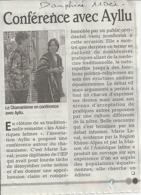 article de presse de la semaine amérique latine de Bourg les Valence 2012