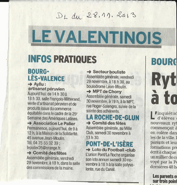 article de presse de la semaine amérique latine de Bourg les Valence 2012