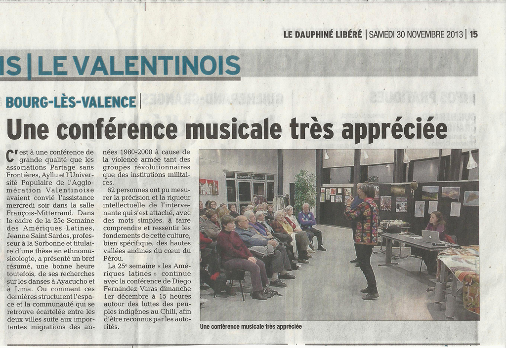 article de presse de la semaine amérique latine de Bourg les Valence 2012