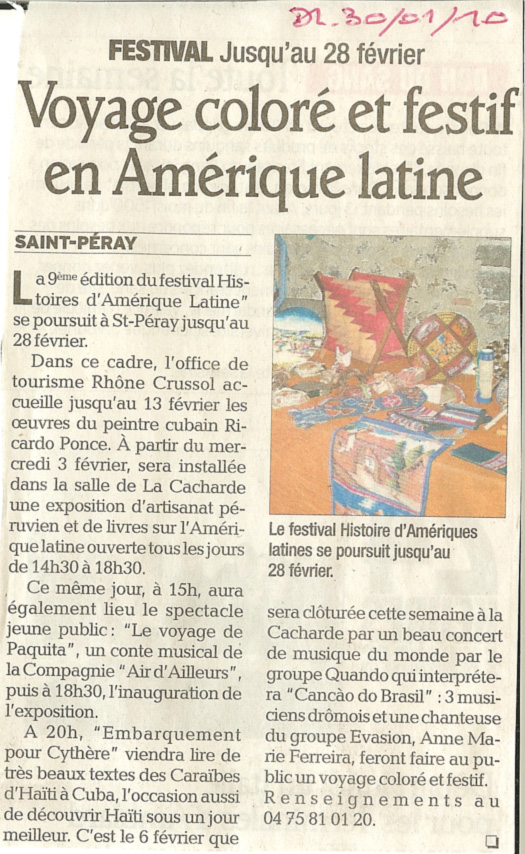 8 eme édition semaine "Histoires d'Amérique latine" de Saint-Péray en ardèche avec l'association Ayllu et Partage sans Frontières - la presse - article 08