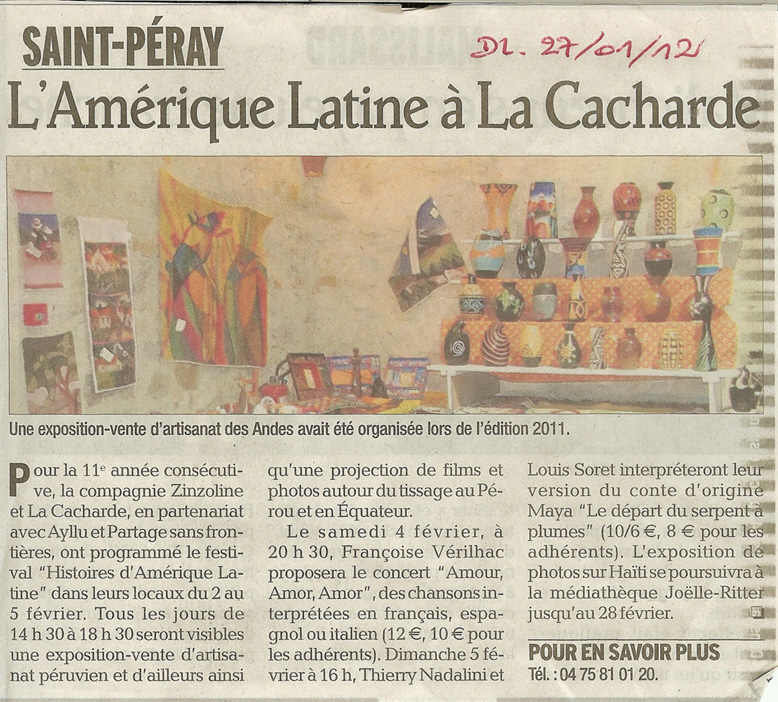 11 eme édition semaine "Histoires d'Amérique latine" de Saint-Péray en ardèche avec l'association Ayllu et Partage sans Frontières - la presse - article du Dauphiné libéré