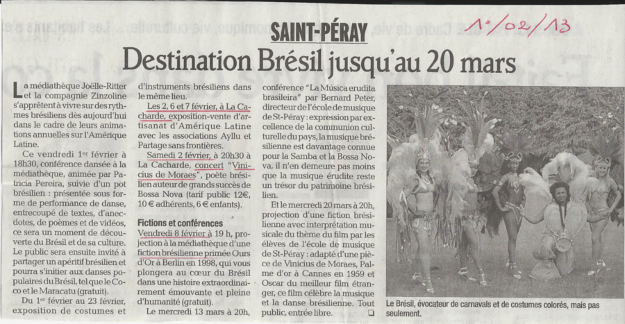 12 eme édition semaine "Histoires d'Amérique latine" de Saint-Péray en ardèche avec l'association Ayllu et Partage sans Frontières - la presse - article du Dauphiné libéré