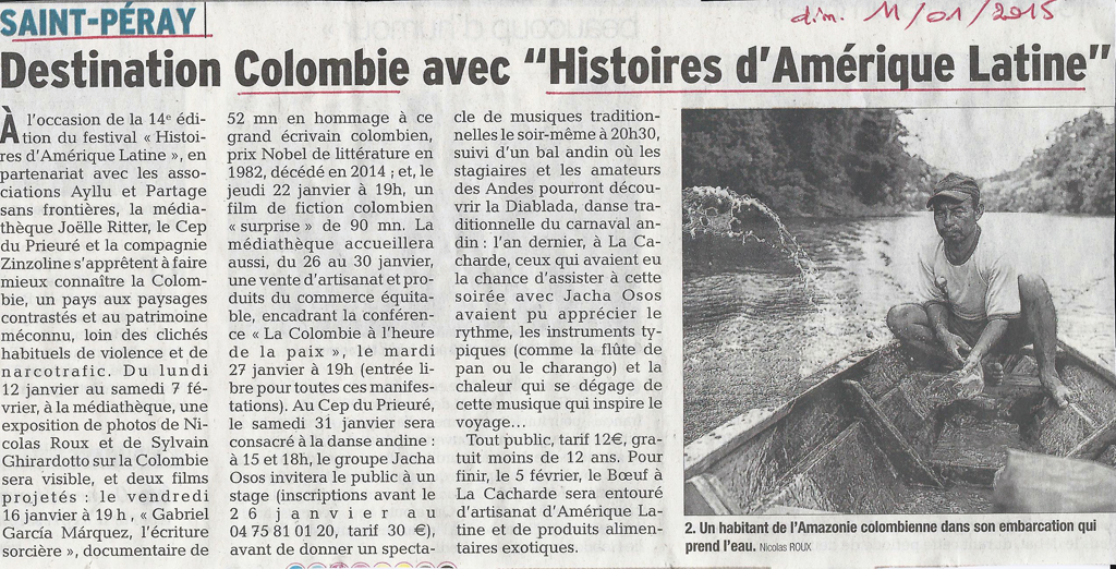 12 eme édition semaine "Histoires d'Amérique latine" de Saint-Péray en ardèche avec l'association Ayllu et Partage sans Frontières - la presse