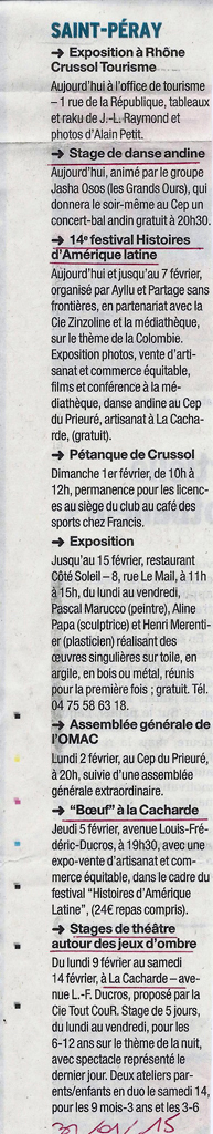 12 eme édition semaine "Histoires d'Amérique latine" de Saint-Péray en ardèche avec l'association Ayllu et Partage sans Frontières - la presse